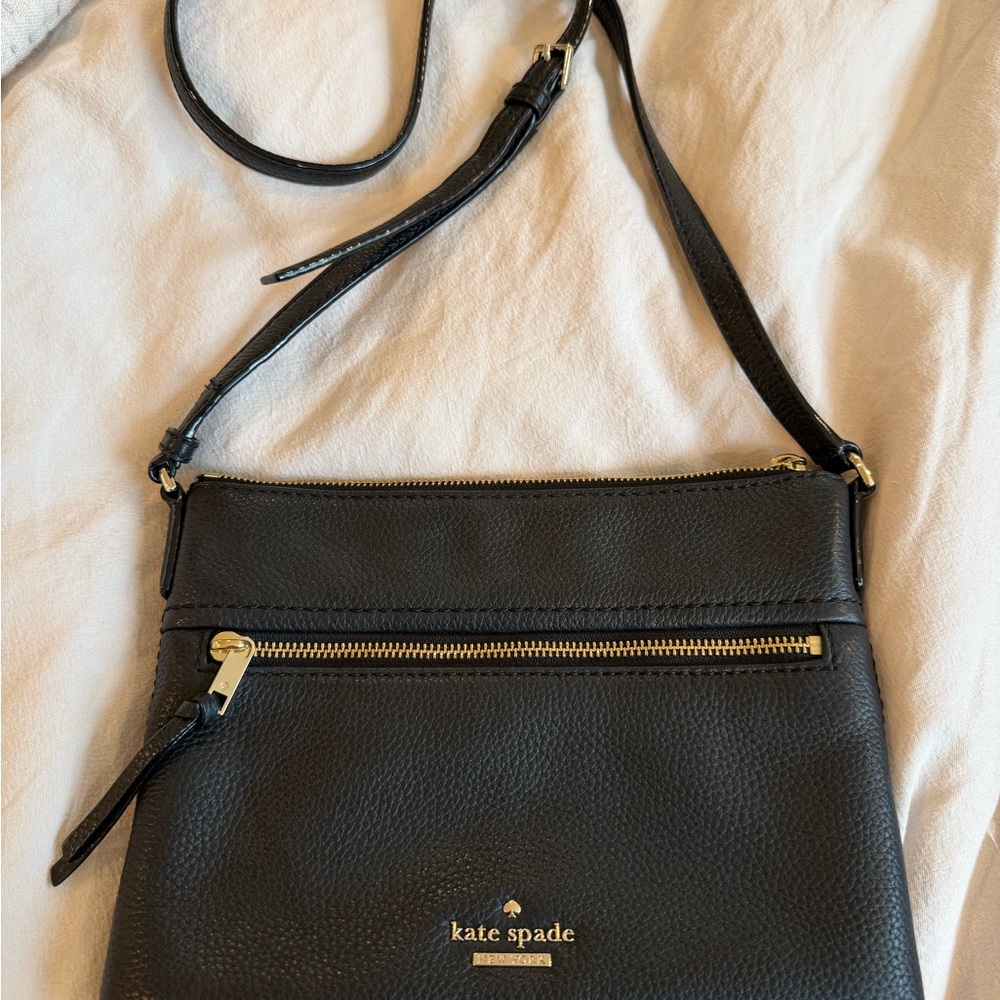 kate spade Black Pebbled Leather Crossbody with Gold Hardware